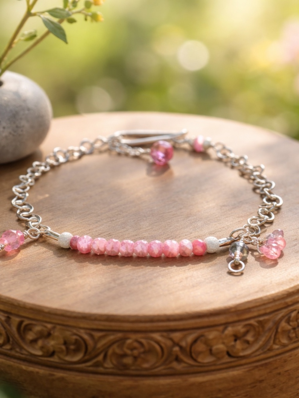 New Natural Pink Ruby | Sapphire Bracelet Sterling Silver , July Birthstone